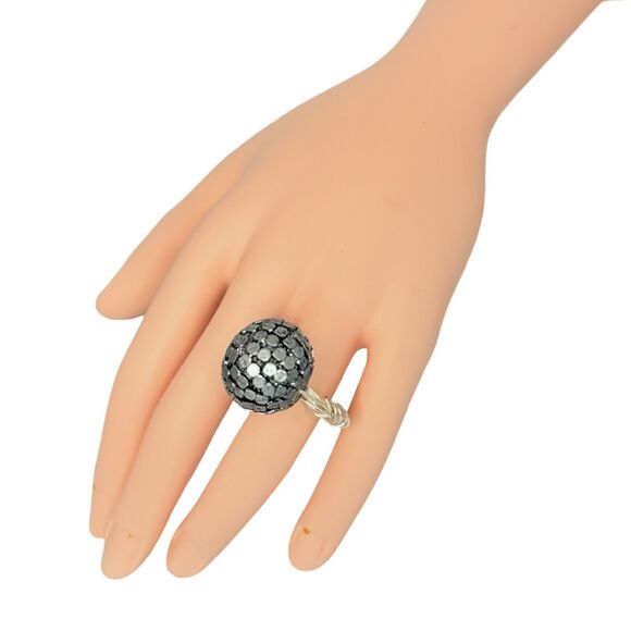 Silver Disco Ball Spinner Statement Ring Sz 12.5 Trendy Artesian Cocktail Fidget - Picture 8 of 13